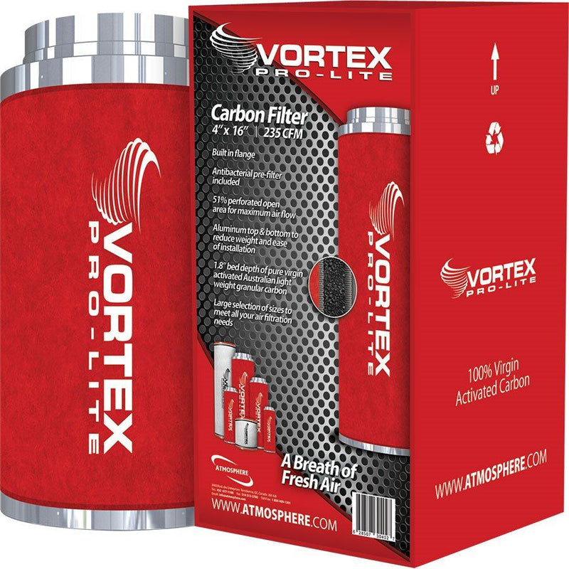 VORTEX PRO-LITE FILTER 4'' X 16'' 235 CFM CARBON FILTER - Hydroponics Club Canada